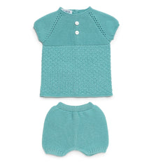 BABY RHOMBUS BUTTONS KNITTED SHIRT AND SHORT 2P SET