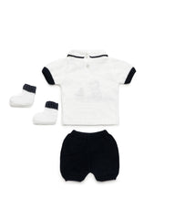 BOYS  BEAR BOAT KNITTED SHIRT AND SHORT WITH BOOT 3P SET