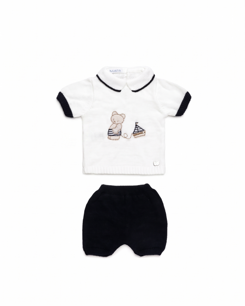 BOYS BEAR BOAT KNITTED SHIRT WITH SHORT2P SET