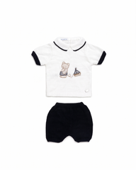 BOYS BEAR BOAT KNITTED SHIRT WITH SHORT2P SET