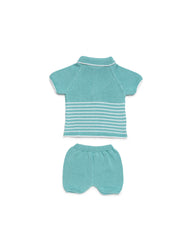 BOYS STRIPED WITH COLLAR KNITTED SHIRT AND SHORT 2P SET