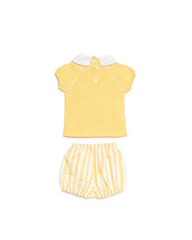 BOYS YELLOW KNIT SLEEVELES SWEATER WITH STRIPED TROUSERS 2P SET