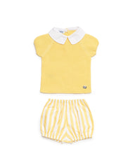 BOYS YELLOW KNIT SLEEVELES SWEATER WITH STRIPED TROUSERS 2P SET