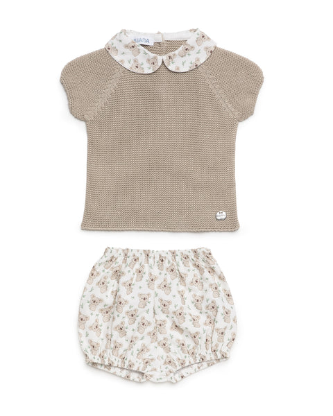 BOYS KNITTED SHIRT AND BABY KOALA PRINT SHORT 2P SET