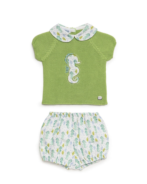 BOYS SEAHORSES KNITTED SHIRT AND SHORT 2P SET