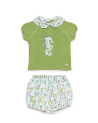 BOYS SEAHORSES KNITTED SHIRT AND SHORT 2P SET