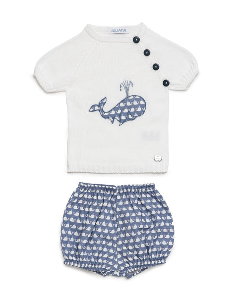 BOYS WHALES KNITTED SHIRT AND SHORT 2P SET