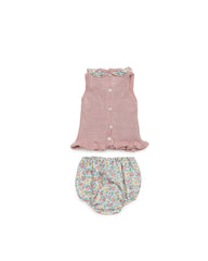 GIRLS KNITTED BLOUSE FLORAL RUFFLE COLLAR WITH BLOOMER 2P SET