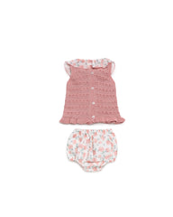 GIRLS KNITTED BLOUSE CHERRY BLOSSOM COLLAR WITH BLOOMER 2P SET