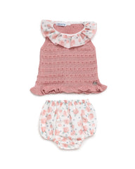 GIRLS KNITTED BLOUSE CHERRY BLOSSOM COLLAR WITH BLOOMER 2P SET