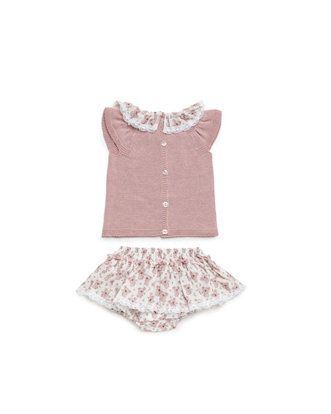 GIRLS KNITTED BLOUSE KOALA COLLAR WITH BLOOMER 2P SET