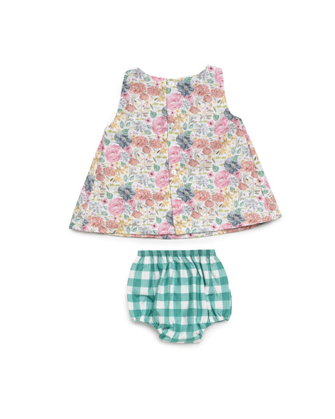 GIRLS FLORAL VICHY DRESS WITH BLOOMER 2P