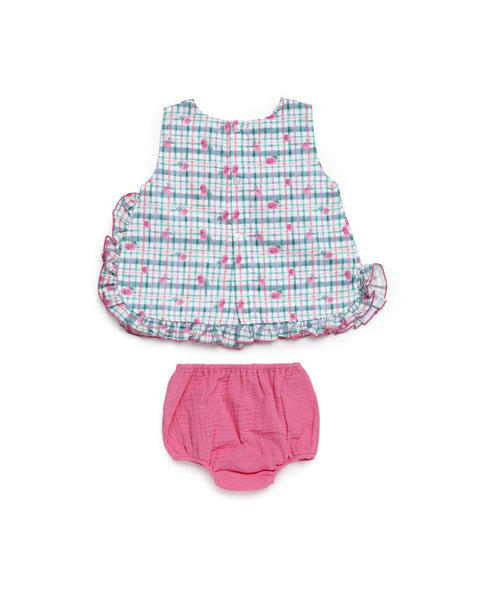 GIRLS PINK FRUITS DRESS WITH BLOOMER 2P