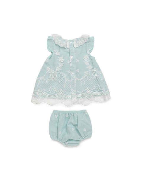 GIRLS LACE GREEN DRESS WITH BLOOMER 2P