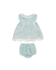 GIRLS LACE GREEN DRESS WITH BLOOMER 2P