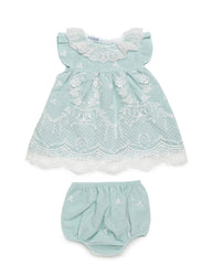 GIRLS LACE GREEN DRESS WITH BLOOMER 2P