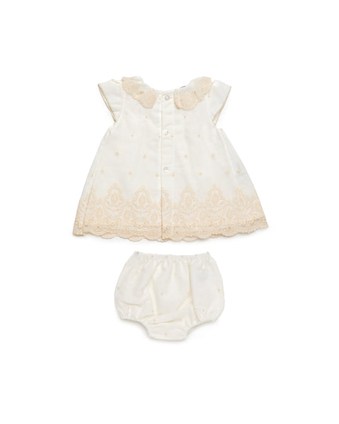 GIRLS LACE IVORY DRESS WITH BLOOMER 2P