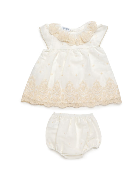GIRLS LACE IVORY DRESS WITH BLOOMER 2P