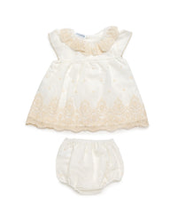 GIRLS LACE IVORY DRESS WITH BLOOMER 2P