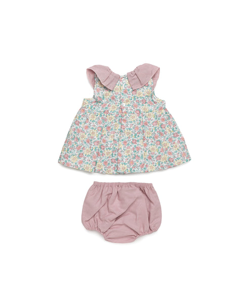 GIRLS FLORAL RUFFLE COLLAR DRESS WITH BLOOMER 2P