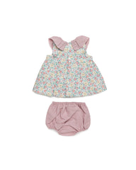 GIRLS FLORAL RUFFLE COLLAR DRESS WITH BLOOMER 2P