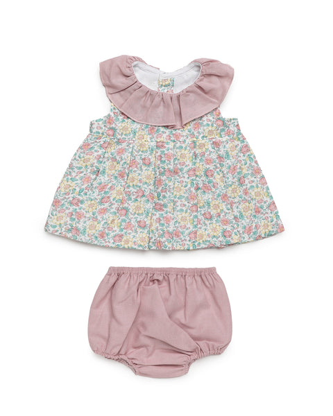 GIRLS FLORAL RUFFLE COLLAR DRESS WITH BLOOMER 2P