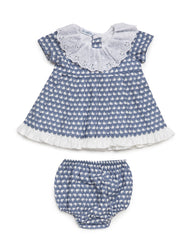 GIRLS WHALES PRINT AND RUFFLE COLLAR DRESS WITH BLOOMER 2P