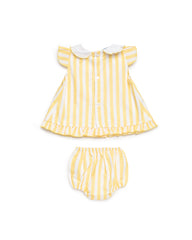 BABY GIRLS YELLOW SHORT STRIPED DRESS WITH BLOOMER 2P SET