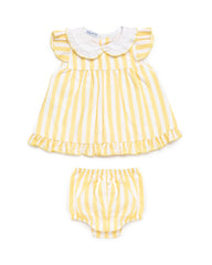 BABY GIRLS YELLOW SHORT STRIPED DRESS WITH BLOOMER 2P SET