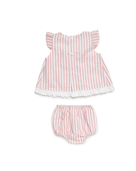 GIRLS PINK STRIPED DRESS WITH BLOOMER 2P