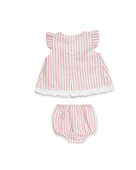 GIRLS PINK STRIPED DRESS WITH BLOOMER 2P