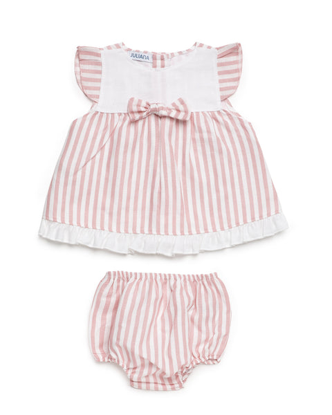 GIRLS PINK STRIPED DRESS WITH BLOOMER 2P