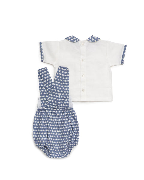 BOYS WHALES ROMPER WITH SHIRT 2P SET