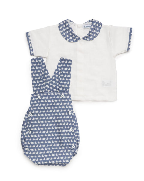 BOYS WHALES ROMPER WITH SHIRT 2P SET
