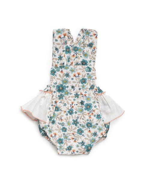 GIRLS FLORAL AND RUFFLE ROMPER