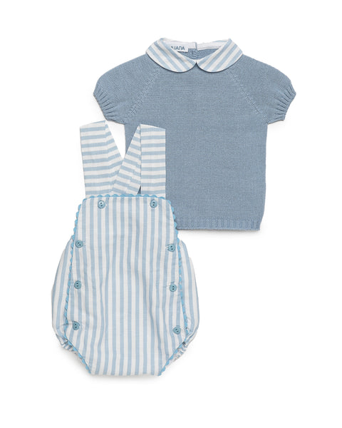 BOYS STRIPED ROMPER WITH KNITTED SHIRT 2P SET