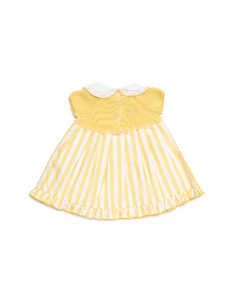 BABY GIRLS YELLOW KNIT AND STRIPED DRESS