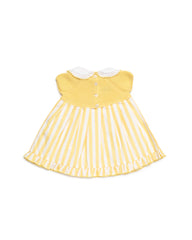 BABY GIRLS YELLOW KNIT AND STRIPED DRESS