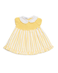 BABY GIRLS YELLOW KNIT AND STRIPED DRESS