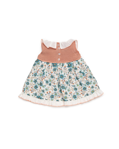 GIRLS GREEN FLOWERS AND KNITTED DRESS