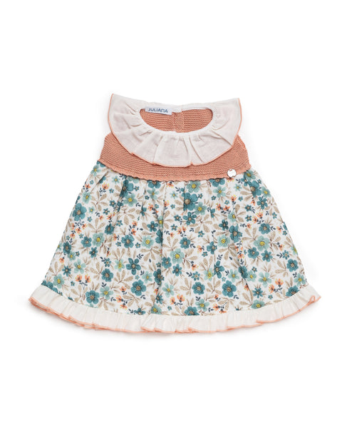 GIRLS GREEN FLOWERS AND KNITTED DRESS
