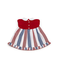 GIRLS RED AND BLUE STRIPED KNITTED DRESS