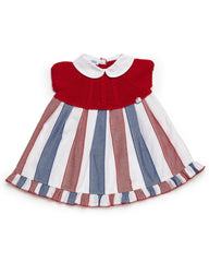 GIRLS RED AND BLUE STRIPED KNITTED DRESS