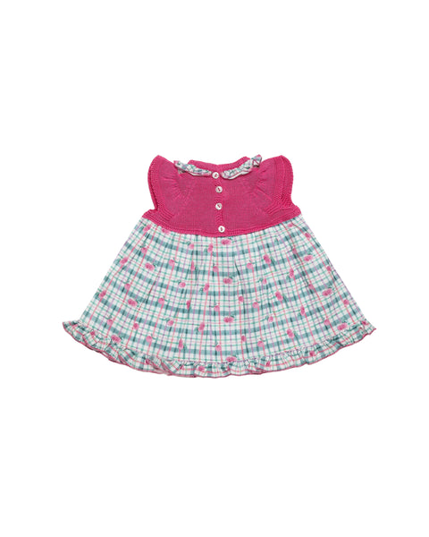 GIRLS PINK FRUITS AND KNITTED DRESS