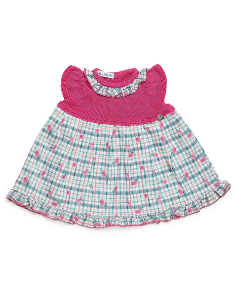 GIRLS PINK FRUITS AND KNITTED DRESS