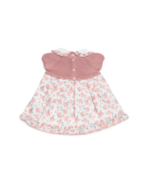 GIRLS PINK FLOWERS AND KNITTED DRESS