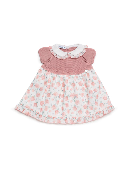 GIRLS PINK FLOWERS AND KNITTED DRESS