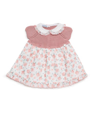 GIRLS PINK FLOWERS AND KNITTED DRESS