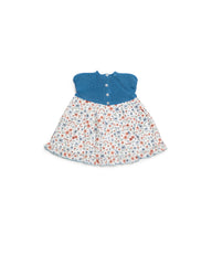 GIRLS FLORAL AND BLUE KNITTED DRESS