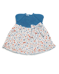 GIRLS FLORAL AND BLUE KNITTED DRESS